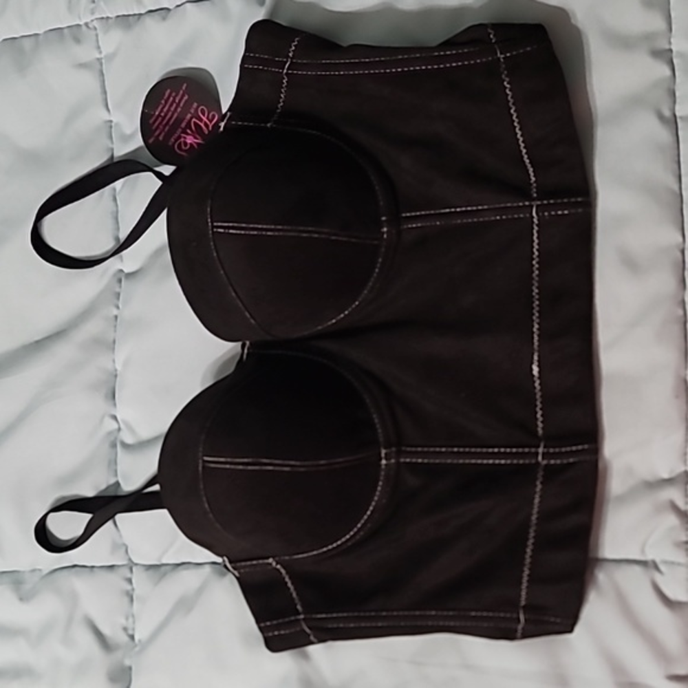 The Sang Hot Miami Styles‎ Black Faux Suede Corset Bra Women's L NWT